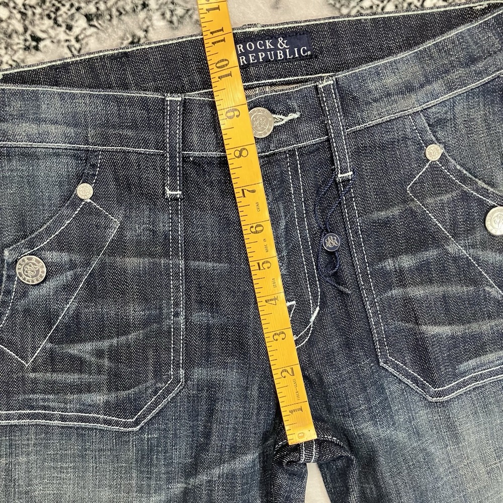 Rock & Republic Womens Sz 27 Dark Wash Flare Jeans Contrast Stitch Denim NWT - Picture 4 of 12